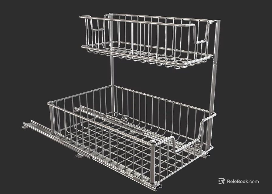 Stainless Steel Double Layer Kitchen Pull Out Storage Basket Drawer Organizer 3d model 