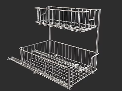 Stainless Steel Double Layer Kitchen Pull Out Storage Basket Drawer Organizer 3d model