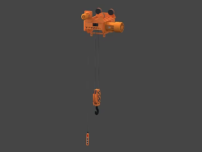 Orange Industrial Electric Hoist With Steel Cable Hook And Control Unit 3d model