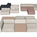 Modular Sofa Set With Black White Beige Fabric Modules And Wooden Table 3d model