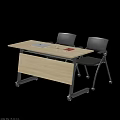 Modern Office Conference Table With Black Mesh Chairs Laptop Water Glass And Red Book