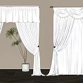 Elegant White Curtains With Ruffled Top Layered Design Potted Plant Neutral Wall Wooden Floor