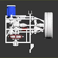 Car Chassis Suspension System with Red Blue Mechanical Components and Wheel 3d model