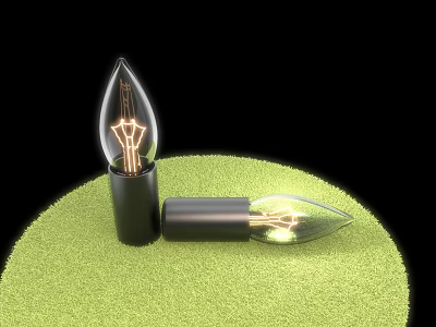 Two Black Base Light Bulbs Upright And Tilted On Green Circular Surface 3d model