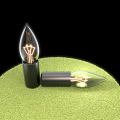 Two Black Base Light Bulbs Upright And Tilted On Green Circular Surface