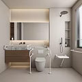 Modern Bathroom Interior Design With Grab Bars Toilet Sink And Shower