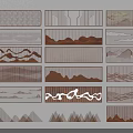 Various Modern Feature Wall Designs With Layered Mountain Wave And Geometric Patterns 3d model