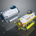 Two Modern Underwater Water Vehicles With Propellers And White Blue Yellow LED Design