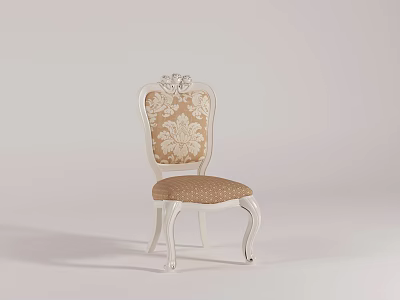 Classic Style Dining Chair With White Carved Backrest And Patterned Cushion 3d model