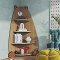 Wooden Multi Tiered Shelf with Books Vase and Decorative Items for Modern Home Decor