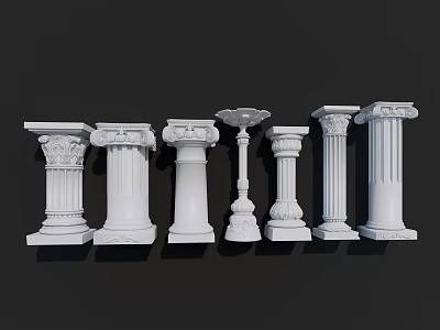 Decorative Classical Roman Columns With Various Ornate Designs And Architectural Details 3d model