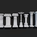 Decorative Classical Roman Columns With Various Ornate Designs And Architectural Details