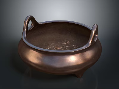 Traditional Brass Incense Burner With Two Handles And Three Feet Design 3d model