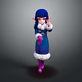 Blue Haired Elf Character In Blue Coat With White Fur Trim And Pink Shoes
