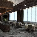 Elegant Restaurant Interior With Wine Shelves Wooden Walls Chandelier Dining Tables And Greenery Decor