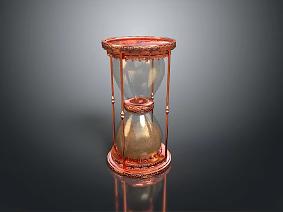 Elegant Home Decor Hourglass With Red Copper Frame Transparent Glass And Sand 3d model