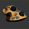 Game Movie Character Helmet Featuring Yellow Blue Spikes Spots And Red Eyes 3D Design