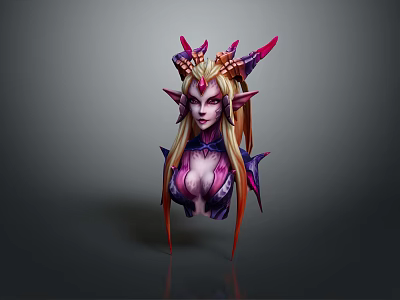 Fantasy Game Movie Character 3D Model With Pink Horns Golden Long Hair And Pointed Ears 3d model