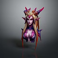 Fantasy Game Movie Character 3D Model With Pink Horns Golden Long Hair And Pointed Ears