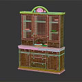 Traditional Wooden Sideboard With Carved Top Glass Doors Dishes Inside And Storage Drawers