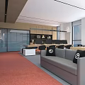 Public Office Space Interior With Wooden Walls Red Carpet Black Stools Plants And 2016