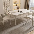 Minimalist White Dining Table and Chairs With Rug Window Wall Decor and Wooden Floor