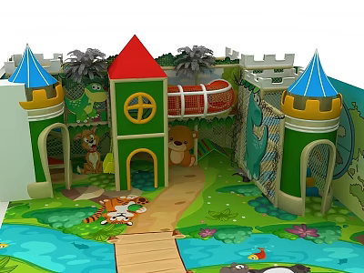 Kids Playground Castle Featuring Safe Swing Door And Animal Decorations Design 3d model