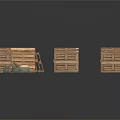 Arrangement Of Stacked Wooden Crates With Small Boxes Placed Nearby On White Surface