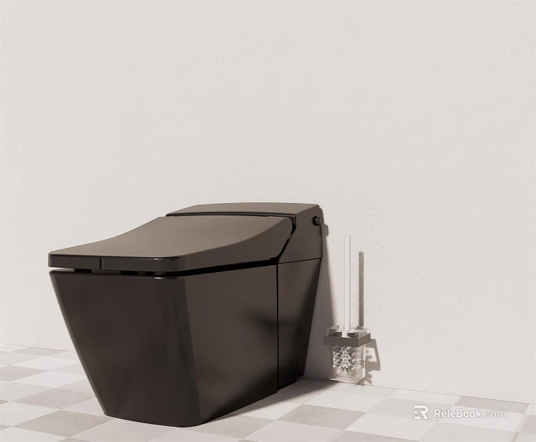 Modern Black Smart Toilet With Toilet Brush In Minimalist Bathroom Design 3d model 