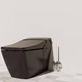 Modern Black Smart Toilet With Toilet Brush In Minimalist Bathroom Design