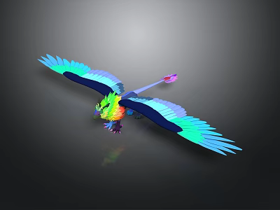 Colorful Eagle With Spread Wings Vibrant Green Blue Pink Yellow Feathers On Dark Background 3d model