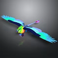 Colorful Eagle With Spread Wings Vibrant Green Blue Pink Yellow Feathers On Dark Background