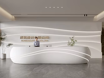 Modern company front desk background wall reception area bar desk reception desk hall simple lobby 3d model