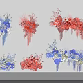 Colorful Floral Art Installation With Blue Red White Flower Arrangements And Decorative Design