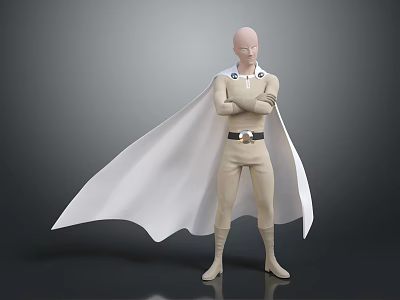 One Punch Man Saitama Character In Beige Outfit With White Cape 3d model