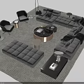 Elegant Modern Sofa Coffee Table Combination With Gray Plush Seats Round Table And Floor Lamp 3d model