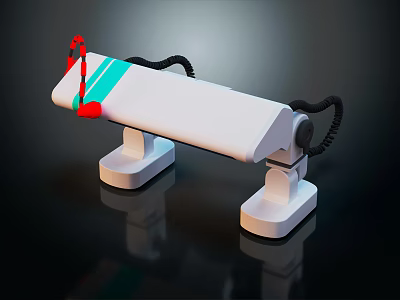 White Medical Device With Green Stripe Red Component White Stand And Black Cable 3d model