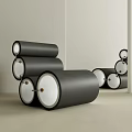 Sleek Modern Accent Chair Featuring Black Cylindrical Design White Circular Accents And Minimalist Interior