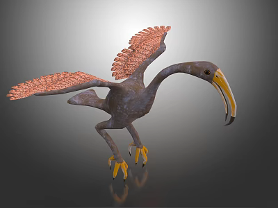 3D Rendered Flying Animal With Reddish Orange Wings Long Yellow Beak And Yellow Claws 3d model