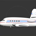 White Passenger Jet Toy Model With Blue Stripes Four Engines And Wings
