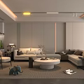 Modern Living Room Interior Design With Marble Feature Wall TV Shelves And Round Coffee Table