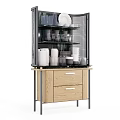 Modern Sideboard With Wooden Drawers Glass Display Shelf And Tableware Storage
