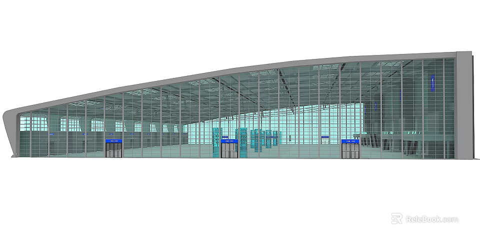Modern Arc Shaped Building With Glass Facade Steel Structure And Multiple Entrances 3d model 