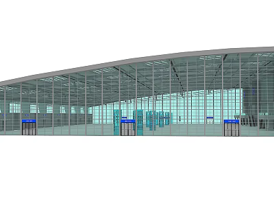 Modern Arc Shaped Building With Glass Facade Steel Structure And Multiple Entrances 3d model