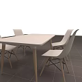 White Square Dining Table Set With Four White Chairs And Gray Tile Floor 3d model