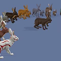 Cute Rabbits in Various Colors and Different Sizes Standing Together in Group
