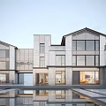 Modern Townhouse Exterior Design With Gray White Facade And Large Windows