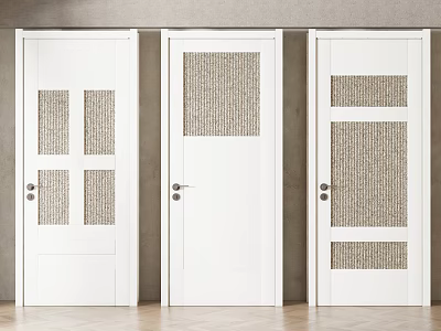 White Interior Swing Doors Featuring Textured Panels Multiple Rectangular Designs And Metal Handles 3d model
