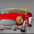 Red Convertible Toy Car With Yellow Top Brown Seats White Wheels And Headlights