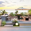 Rooftop Garden Terrace Design With Sunset View Outdoor Seating Lush Plants And Fire Pit